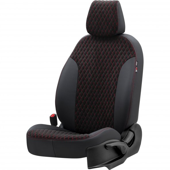 Otom Fiat Freemont 6+1 (7 Kişi) 2011-2016 Özel Üretim Koltuk Kılıfı Amsterdam Design Tay Tüyü Siyah - Kırmızı - 2