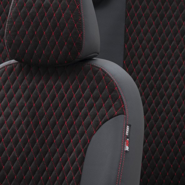 Otom Fiat Freemont 6+1 (7 Kişi) 2011-2016 Özel Üretim Koltuk Kılıfı Amsterdam Design Tay Tüyü Siyah - Kırmızı - 3