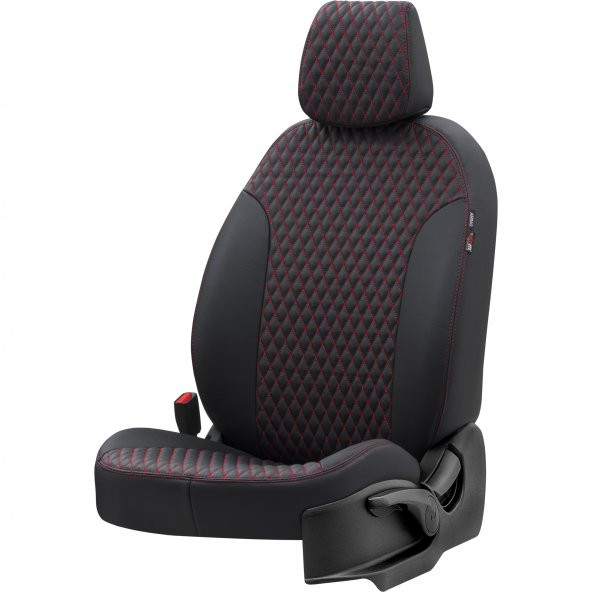 Otom Renault Trafic 2001-2014 8+1 (9 Kişi) Özel Üretim Koltuk Kılıfı Amsterdam Design Deri Siyah - Kırmızı - 2