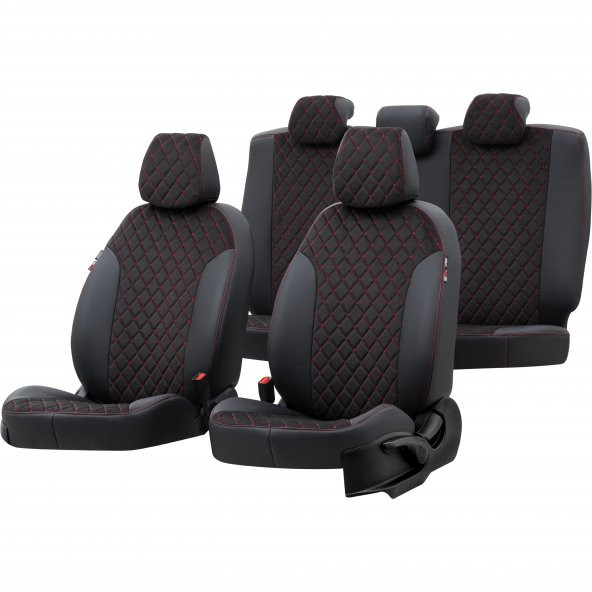 Otom Mini Cooper 2002-2013 Özel Üretim Koltuk Kılıfı Madrid Design Tay Tüyü Siyah - Kırmızı