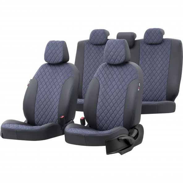 Otom Audi A3 2003-2012 Özel Üretim Koltuk Kılıfı Madrid Design Tay Tüyü Mavi - Siyah