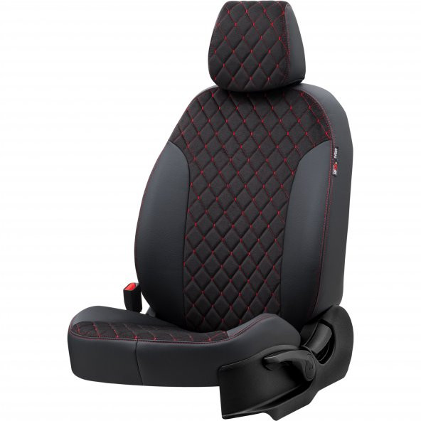 Otom Nissan Almera 2001-2008 Özel Üretim Koltuk Kılıfı Madrid Design Tay Tüyü Siyah - Kırmızı - 2
