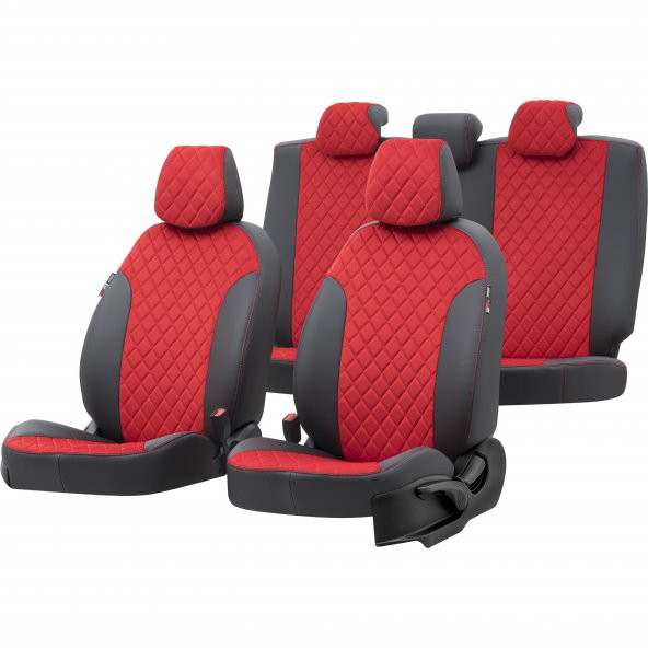 Otom Daihatsu Terios 2007-2011 Özel Üretim Koltuk Kılıfı Madrid Design Tay Tüyü Kırmızı - Siyah