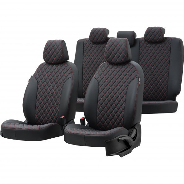 Otom Hyundai Tucson 2005-2010 Özel Üretim Koltuk Kılıfı Madrid Design Deri Siyah - Kırmızı