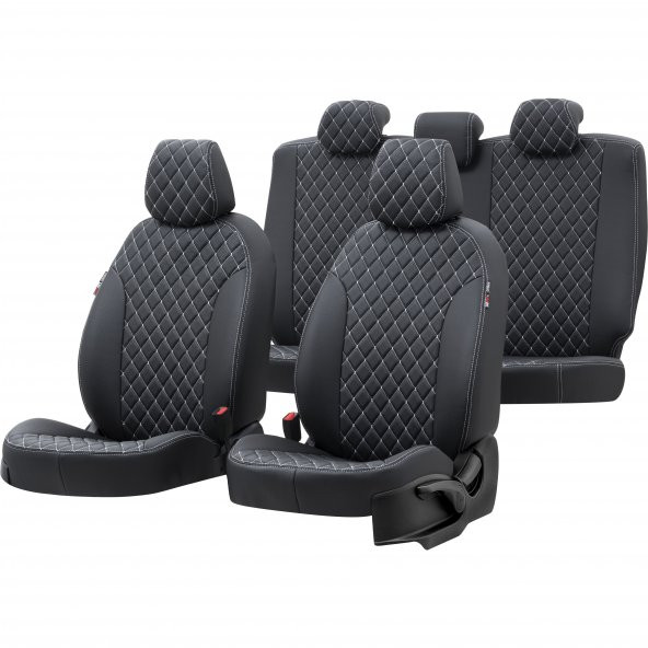 Otom Ford Transit Custom 2012-Sonrası 7+1 (8 Kişi) Özel Üretim Koltuk Kılıfı Madrid Design Deri Siyah - Beyaz