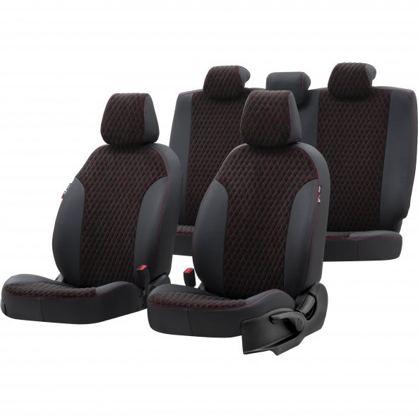 Otom Nissan Micra 2003-2010 Özel Üretim Koltuk Kılıfı Amsterdam Design Tay Tüyü Siyah - Kırmızı