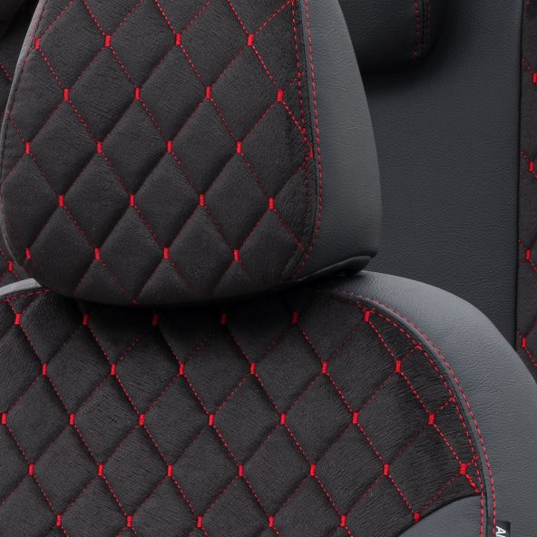 Otom Citroen C4 Picasso 2013-Sonrası 5 2 (7 Kişi) Özel Üretim Koltuk Kılıfı Madrid Design Tay Tüyü Siyah - Kırmızı - Resim 3