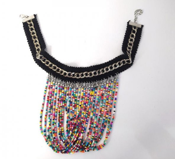Kolye Gerdanlık Kadın Choker Bohem Kolyeler El Yapımı Uzun Püskül Boncuklar Bayan Kolye Takı Tasma - 3
