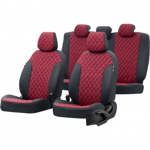 Otom Jeep Grand Cherokee 2005-2010 Özel Üretim Koltuk Kılıfı Madrid Design Deri Kırmızı - Siyah