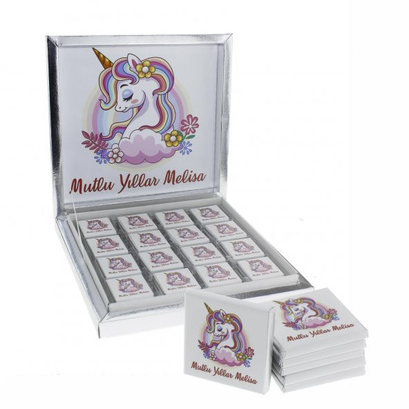 48 Adet Etiketli Unicorn Madlen Çikolata Bebek