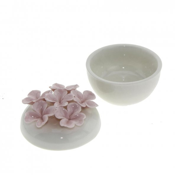 6,5cm Seramik Çiçekli Kutu Pembe