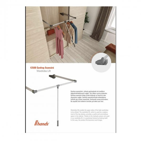 Hands Lift GarDolap Elbise Askı Asansörü Gri - 6