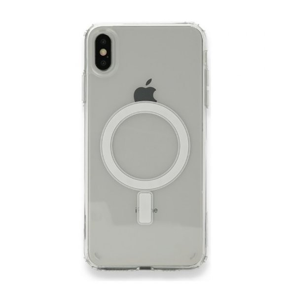 Apple iPhone X XS 5.8 Kılıf Magsafe Şarj Özellikli Şeffaf Sert PC Embos Kapak