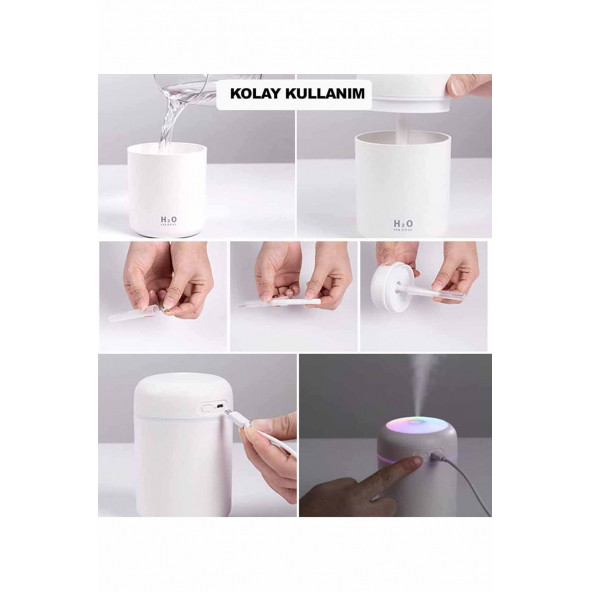 Hava Nemlendirici USB Buhar Makinesi Işıklı Oda Araç Aroma Difüzörü H2O - 4