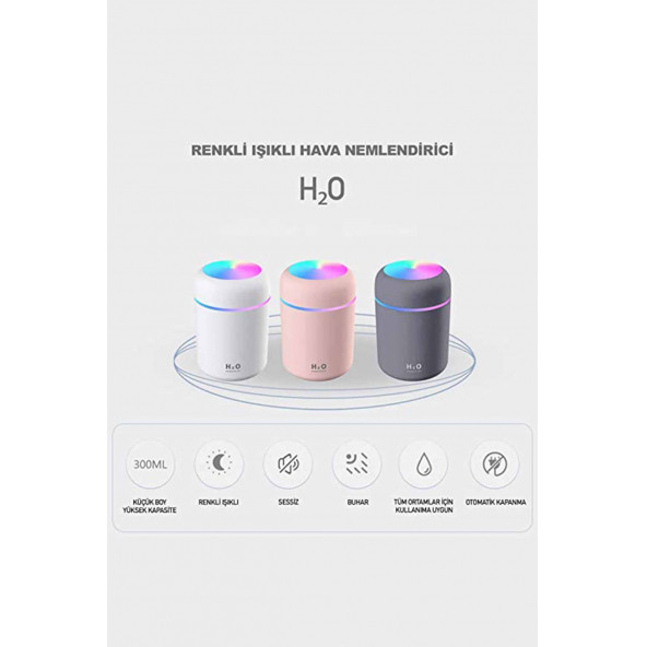 Hava Nemlendirici USB Buhar Makinesi Işıklı Oda Araç Aroma Difüzörü H2O - 7