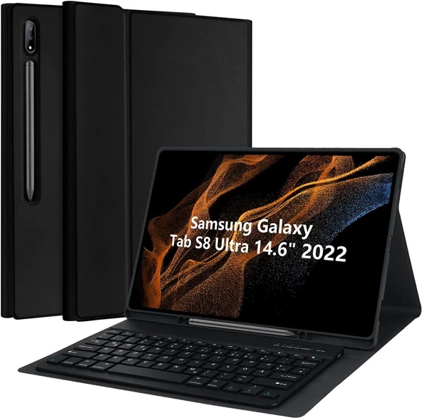 Samsung Galaxy Tab S8 Ultra SM-X900 X903 X905 X906 Kılıf Kablosuz Klavyeli Kılıf Mobax Türkçe Klavye