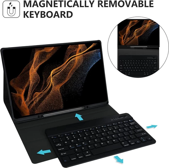 Samsung Galaxy Tab S8 Ultra SM-X900 X903 X905 X906 Kılıf Kablosuz Klavyeli Case Mobax Türkçe Klavye - 2