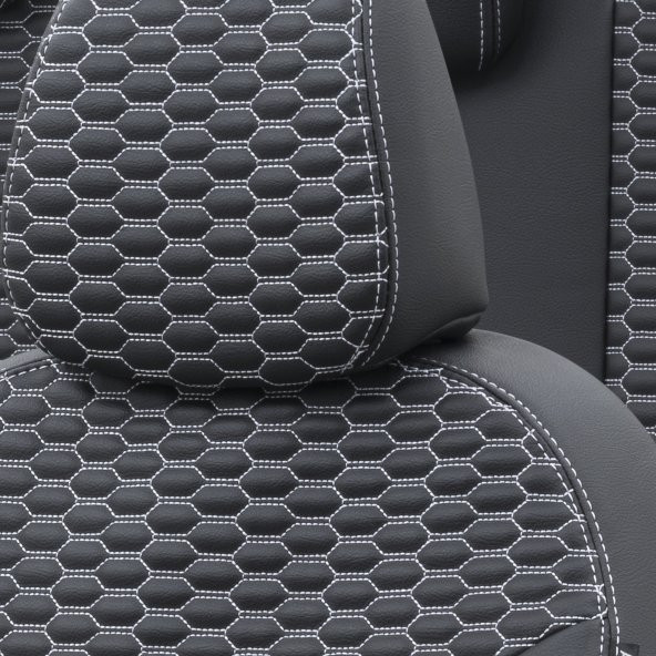Otom Citroen C1 2014-Sonrası Özel Üretim Koltuk Kılıfı Tokyo Design Deri Siyah - Beyaz - 3