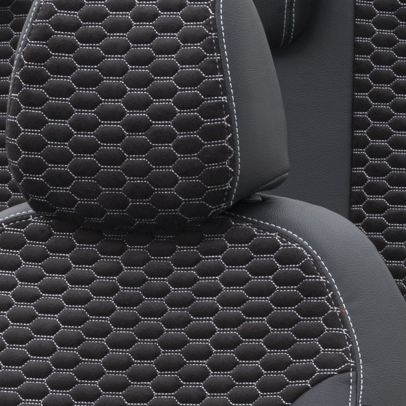 Otom Seat Leon 2013-Sonrası Özel Üretim Koltuk Kılıfı Tokyo Design Tay Tüyü Siyah - Beyaz - 3