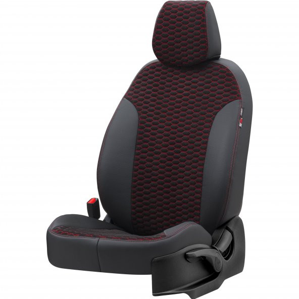Otom Ford Transit Custom 2012-Sonrası 5+1 (6 Kişi) Özel Üretim Koltuk Kılıfı Tokyo Design Tay Tüyü Siyah - Kırmızı - 2