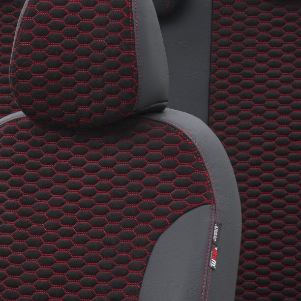 Otom Ford Transit Custom 2012-Sonrası 5+1 (6 Kişi) Özel Üretim Koltuk Kılıfı Tokyo Design Tay Tüyü Siyah - Kırmızı - 3