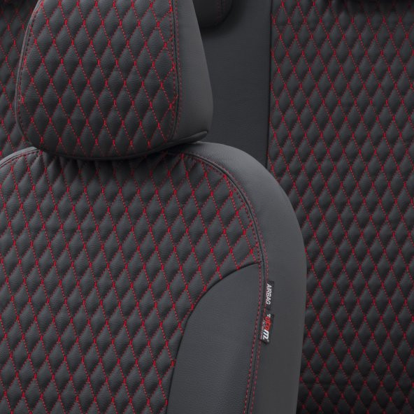 Otom Honda Civic 2001-2006 Özel Üretim Koltuk Kılıfı Amsterdam Design Deri Siyah - Kırmızı - 2
