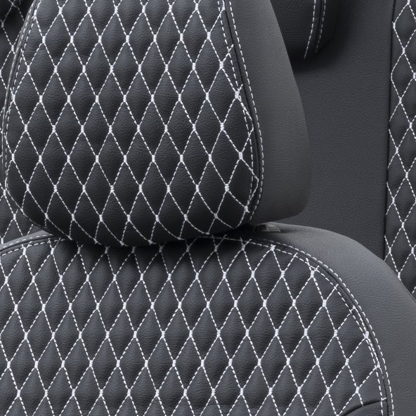 Otom Nissan Micra 2019-Sonrası Özel Üretim Koltuk Kılıfı Amsterdam Design Deri Siyah - Beyaz - 3