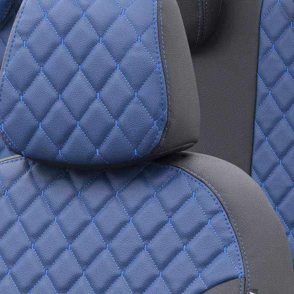 Otom Mini Countryman 2010-2016 Özel Üretim Koltuk Kılıfı Madrid Design Deri Mavi - Siyah - 3