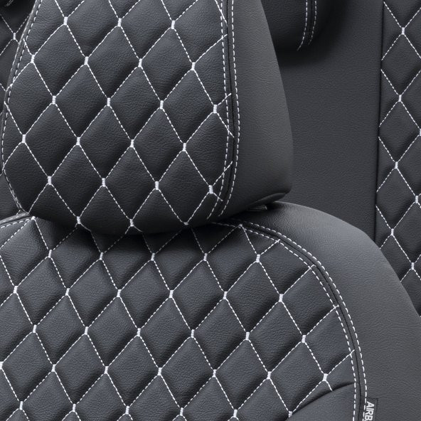 Otom Toyota Verso 2010-2014 5 Kişi Özel Üretim Koltuk Kılıfı Madrid Design Deri Siyah - Beyaz - 3