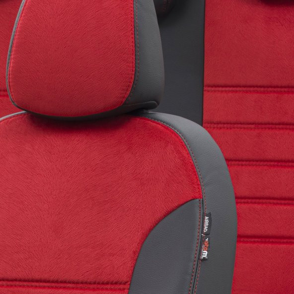 Otom Fiat Panda 2011-Sonrası Özel Üretim Koltuk Kılıfı London Design Kırmızı - Siyah - Resim 3