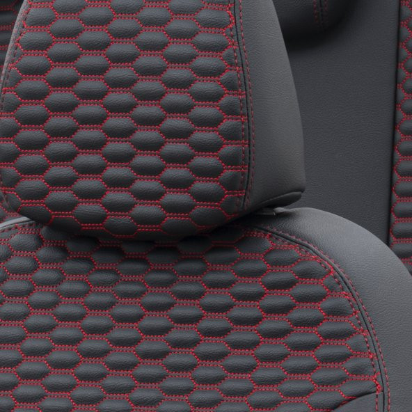 Otom Peugeot 407 2004-2011 Özel Üretim Koltuk Kılıfı Tokyo Design Deri Siyah - Kırmızı - 3