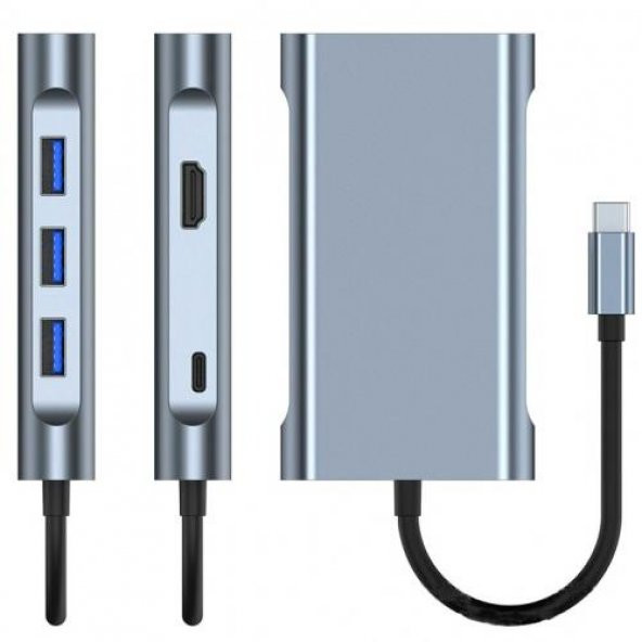 Coofbe 87W 7in1 PD Type C Çevirici Adaptör, 1x 4K HDMİ, 1x VGA, 1x RJ45, 1x PD Type C, 3x USB HUB - 3
