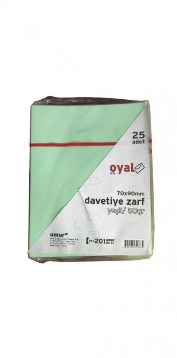 OYAL DAVETIYE ZARFI 70x90 80gr.YESIL 25 LI