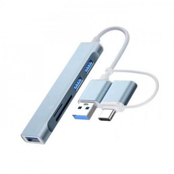 Coofbe 5in1 ype-C + USB Girişli Çevirici Çoğaltıcı Hub USB 3.0 Hızlı Veri Aktarım Tak Çalıştır