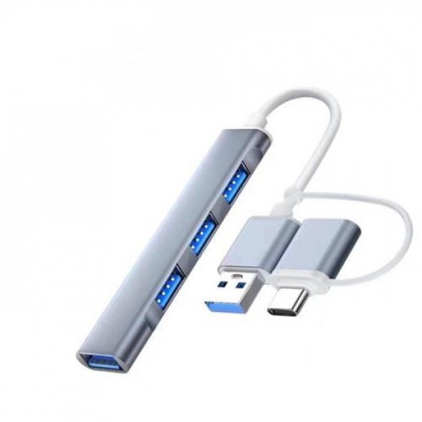 Coofbe Type-C + USB Girişli 4in1 Çevirici Adaptör, 3x USB 3.0 Çevirici HUB Tak Çalıştır Adaptör