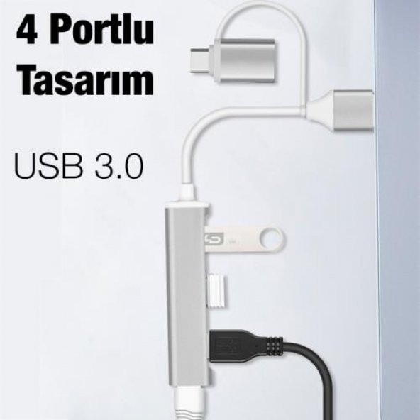 Coofbe Type-C + USB Girişli 4in1 Çevirici Adaptör, 3x USB 3.0 Çevirici HUB Tak Çalıştır Adaptör - 2