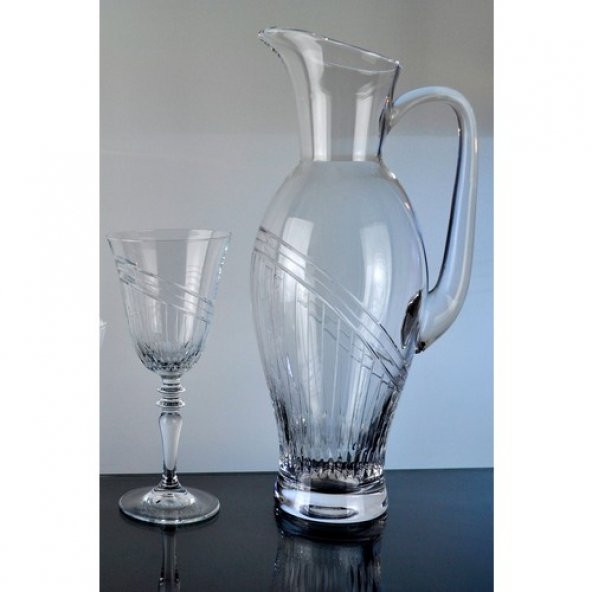 Kcd Seremoni Sade Kesme El Dekor Yaldızlı Desenli Cam Karaf Sürahi ürün görseli 1