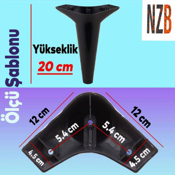 Mobilya Kanepe Sehpa TV Ünitesi Koltuk Ayağı 20 cm Siyah Baza Ayak - 2