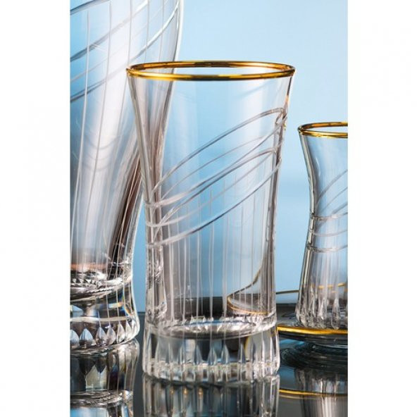 Kcd Seremoni Altın Kesme El Dekor Yaldızlı 6 Adet Desenli Su ve Meşrubat Bardak Takımı ürün görseli