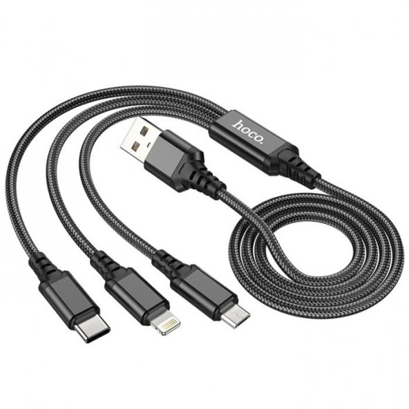 Coofbe 3in1 1 Metre USB To Type-C, iPhone Lightning,  Micro USB Şarj ve Data Kablosu, 2A Halat Kablo - 4