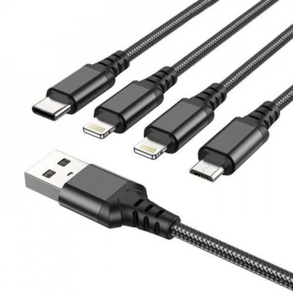 Coofbe 4in1 1 Metre Type-C, 2x iPhone Lightning, Micro USB Şarj ve Data Kablosu, 2A Halat Kablo