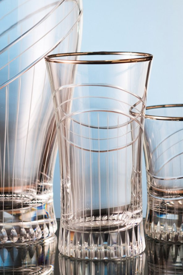 Kcd Seremoni Platin Kesme El Dekor Yaldızlı 6 Adet Desenli Su Ve Meşrubat Bardak Takımı ürün görseli