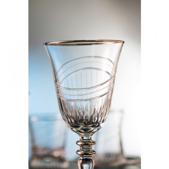 Kcd Seremoni Platin Kesme El Dekor Yaldızlı Desenli Cam 6 Adet Ayaklı Bardak Kadeh ürün görseli 1