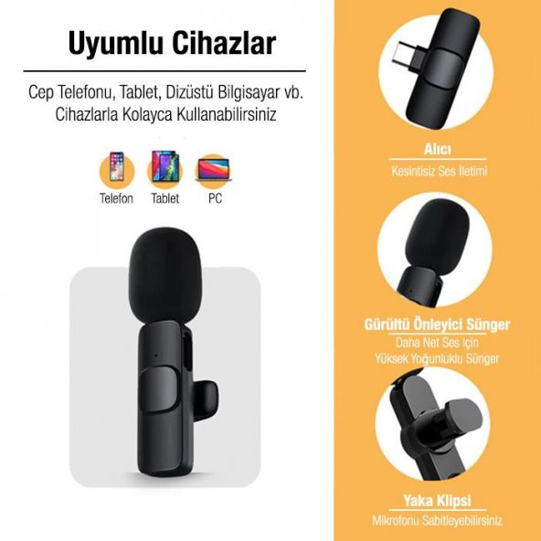 Coofbe Wireless Kablosuz iPhone Lightning Yaka Mikrofonu, 20 Metre Mesafeli Yayıncı Yaka Mikrofonu - 2