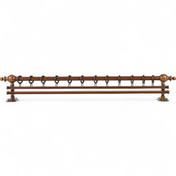 Ceviz Çift Raylı Ahşap Rustik Perde Askısı - 125 CM - Resim 2