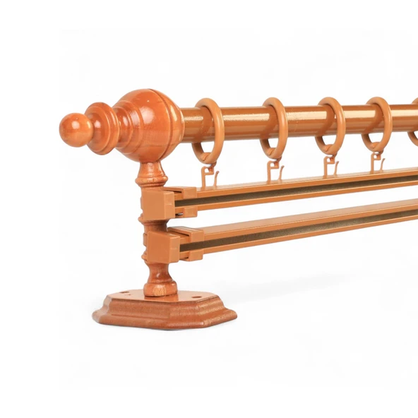 Meşe Çift Raylı Ahşap Rustik Perde Askısı - 225 CM ürün görseli