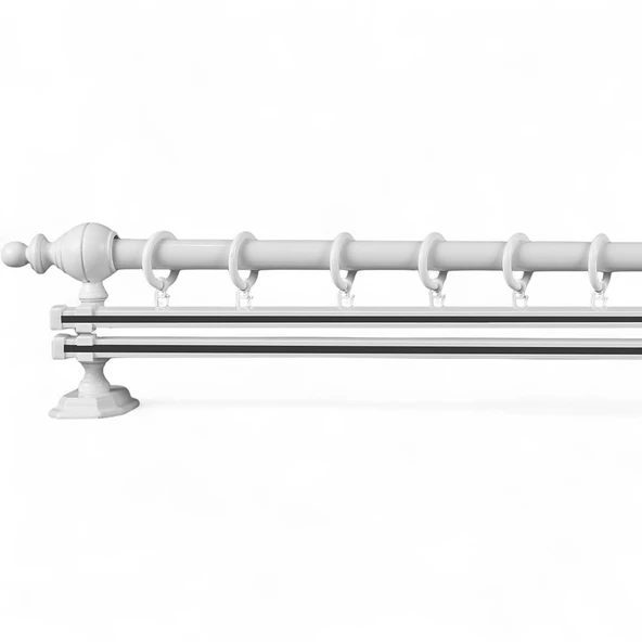 Beyaz Çift Raylı Ahşap Rustik Perde Askısı - 175 CM - 3
