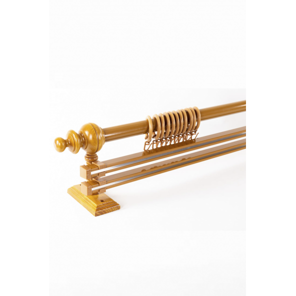 Meşe Çift Raylı Ahşap Rustik Perde Askısı - 125 CM - 2