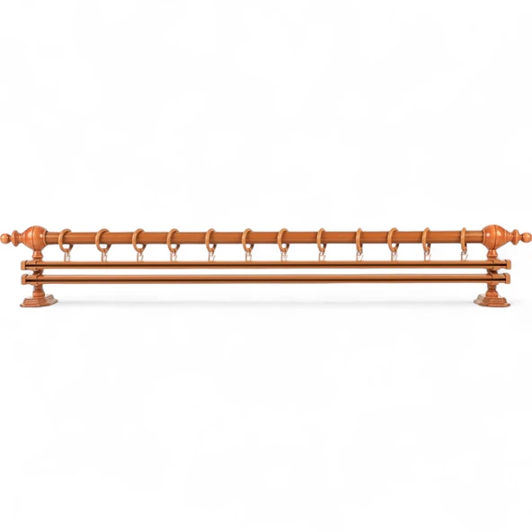 Meşe Çift Raylı Ahşap Rustik Perde Askısı - 125 CM - Resim 2