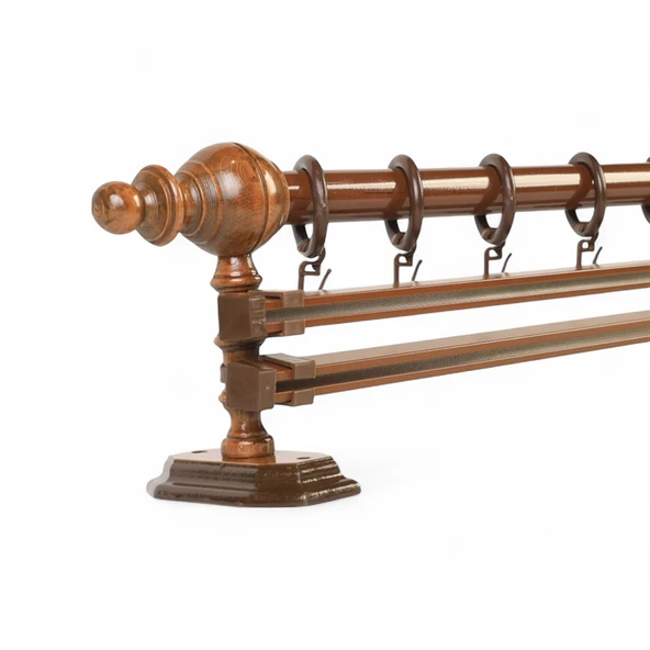 Ceviz Çift Raylı Ahşap Rustik Perde Askısı - 175 CM ürün görseli